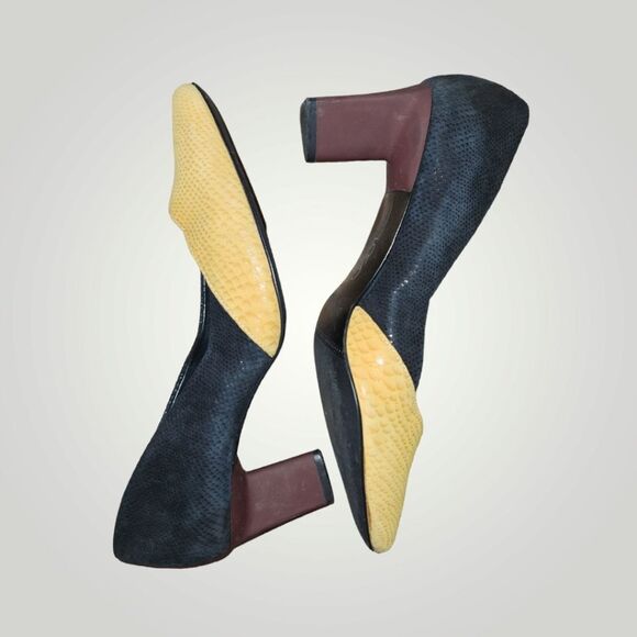 LOGO Lori Goldstein size 8 Kate Colorblock Leather Pointed Toe Block Heel - Picture 1 of 14